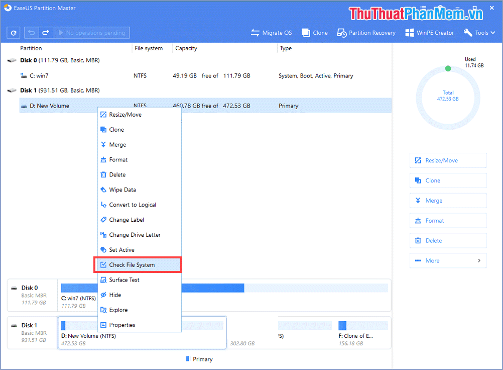 Chọn Check file system