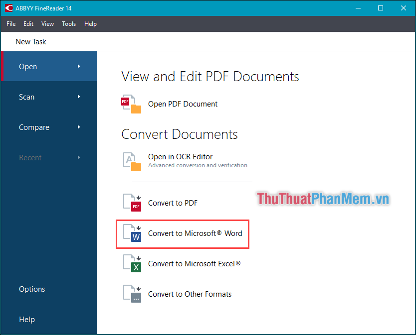 Chọn Convert to Microsoft Word và mở file PDF muốn chuyển đổi