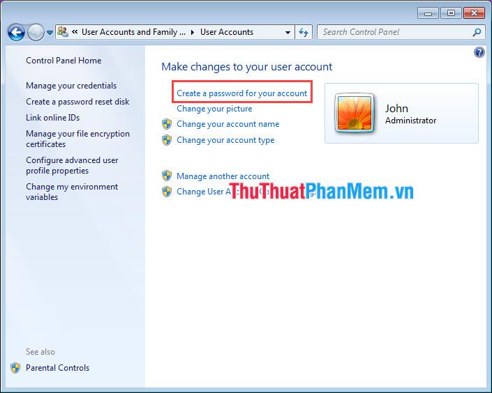 Chọn Create a password for your account