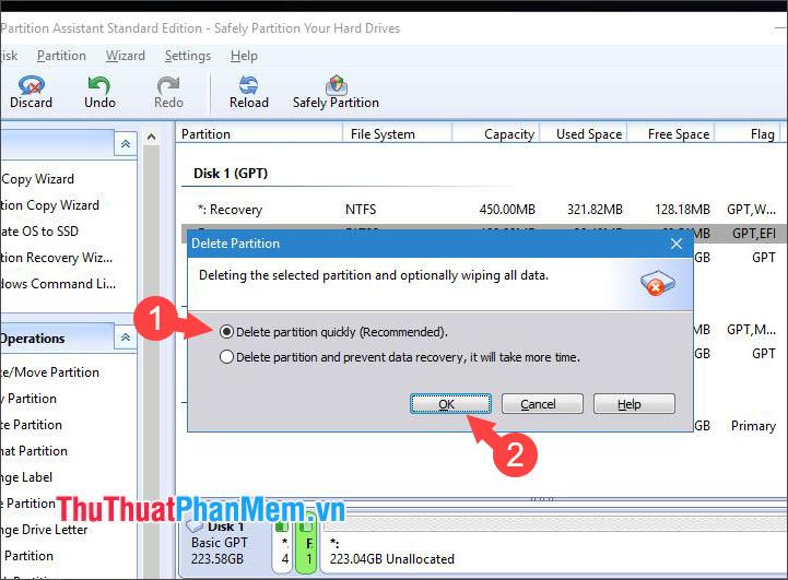 Chọn Delete partition quickly