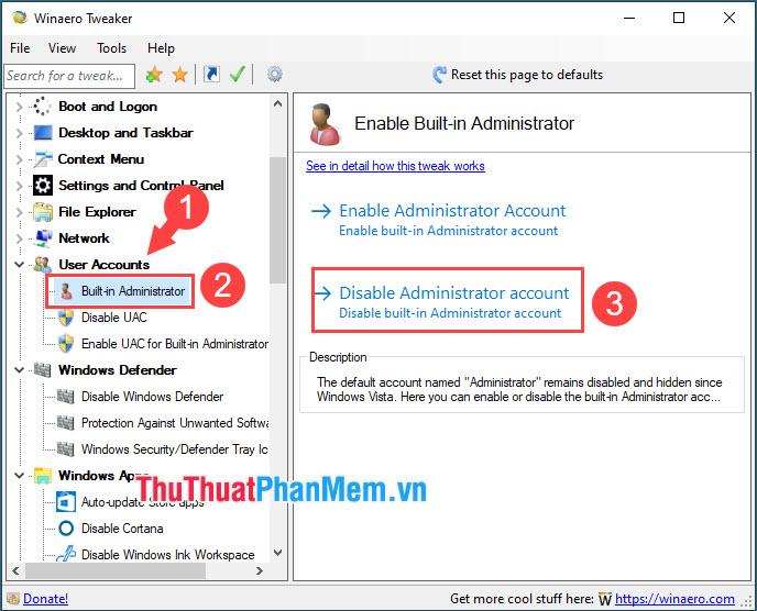 Chọn Disable Administrator account