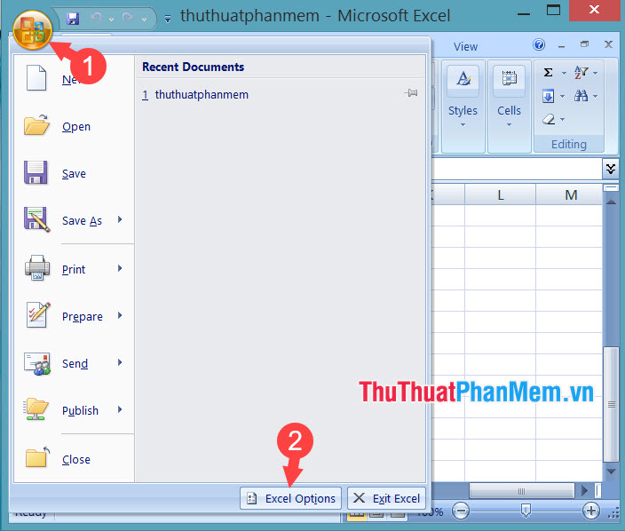 Chọn Excel Options
