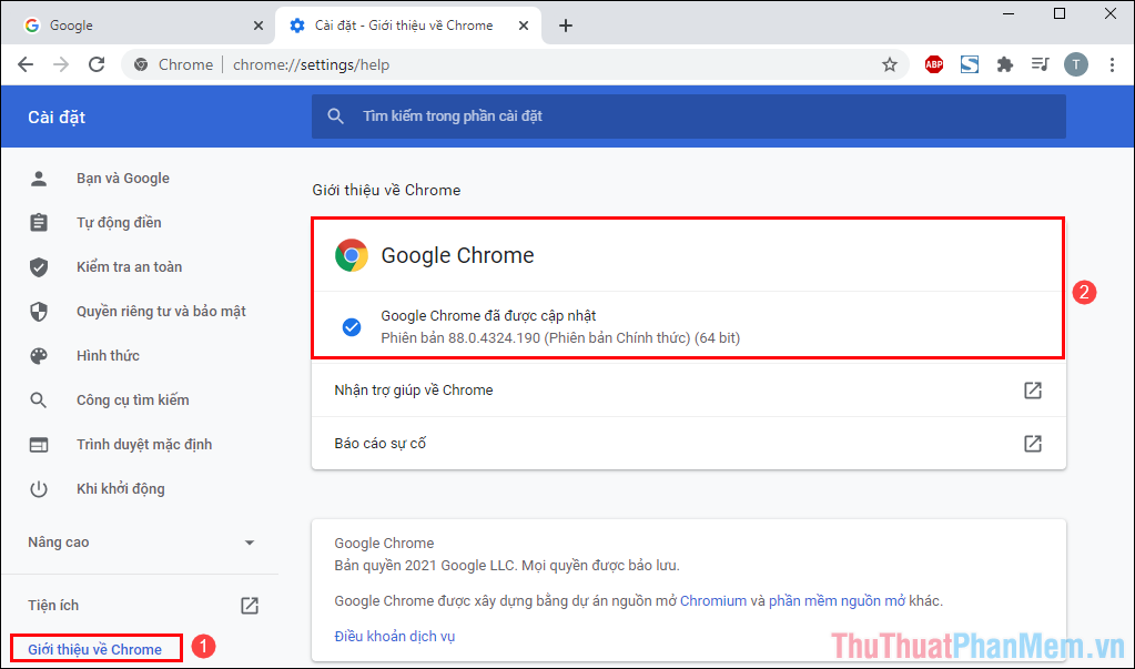 Chọn Giới thiệu về Chrome và xem phiên bản của Chrome