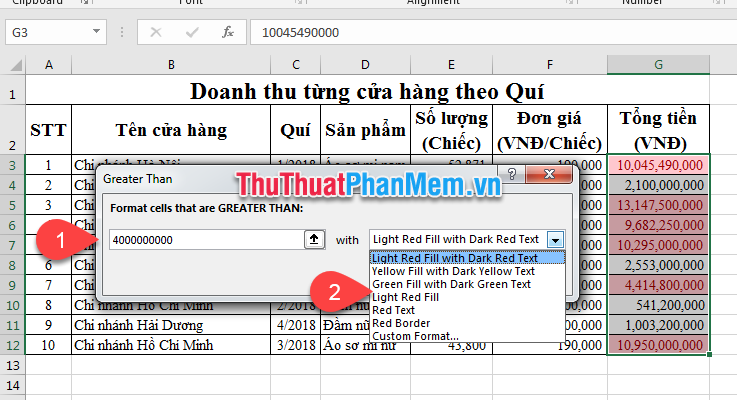 Chọn Greater Than