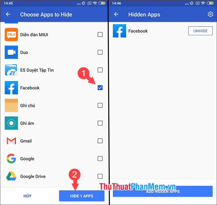 Chọn Hide 1 Apps