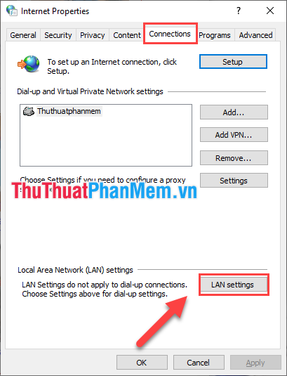 Chọn LAN settings để cài đặt Proxy