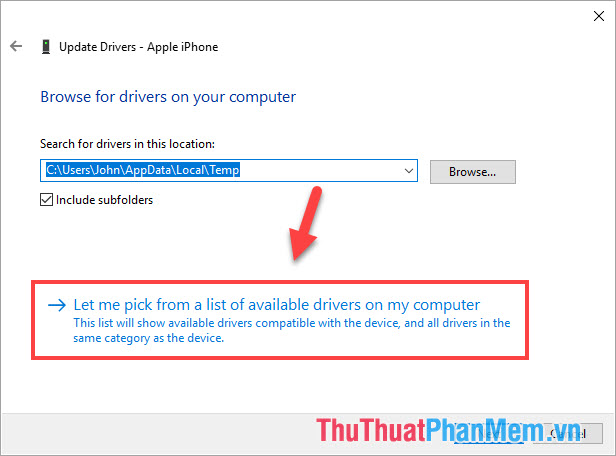 Chọn Let me pick from a list of available driver on my computer