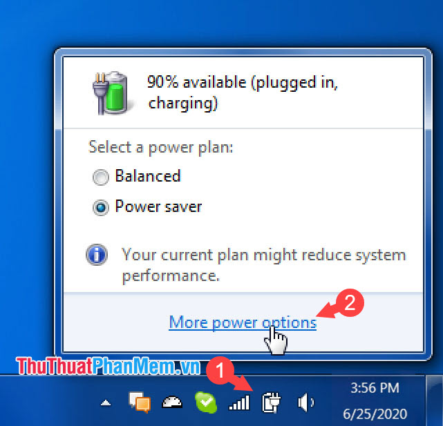 Chọn More power options để mở bảng Power Options