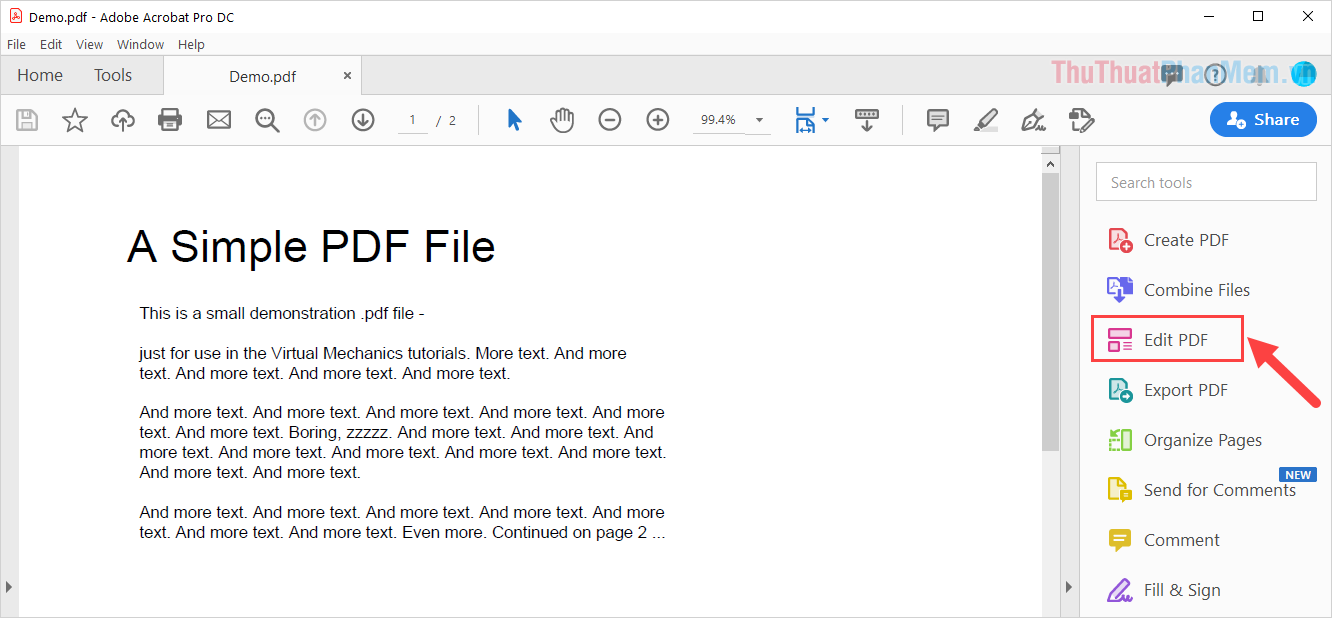 Chọn mục Edit PDF để vào chế độ chỉnh sửa file PDF