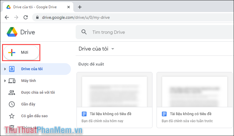 Chọn mục Mới trên Google Drive để bắt đầu thêm dữ liệu vào hệ thống