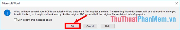 Chọn OK để đồng ý chuyển từ PDF sang Word