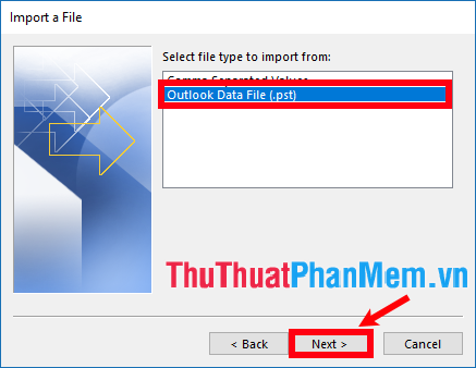 Chọn Outlook Data File (.pst)