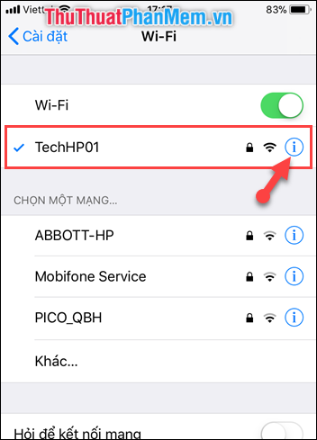 Chọn phần mở rộng của Wifi đang kết nối