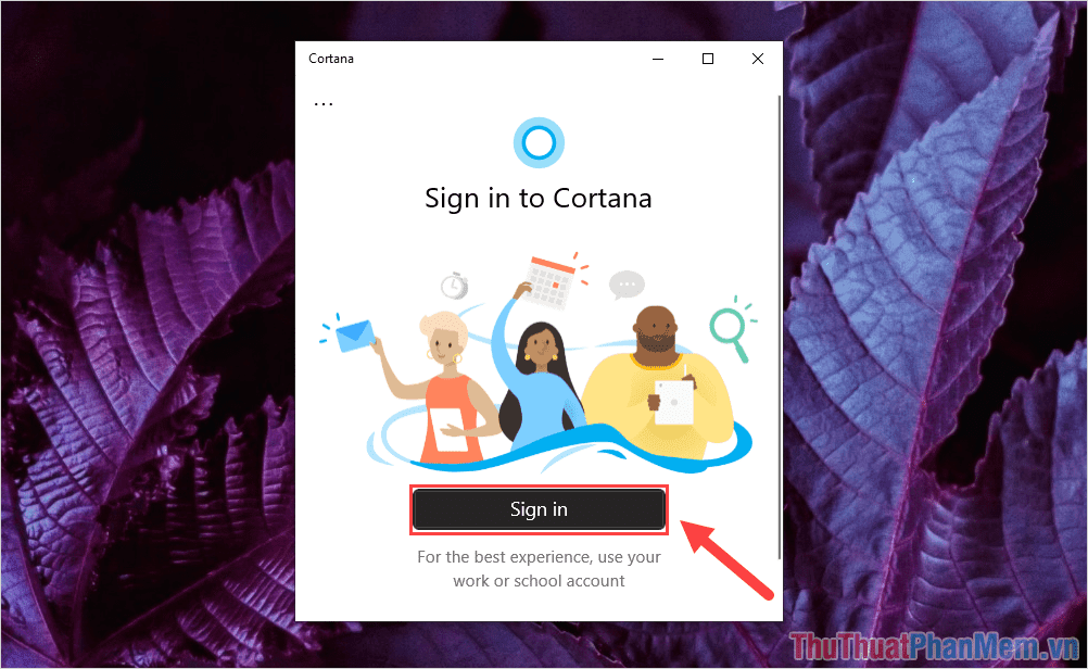 Chọn Sign In để tiến hành đăng nhập vào Cortana