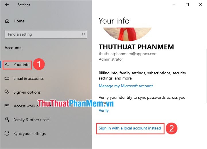 Chọn Sign in with a local account instead