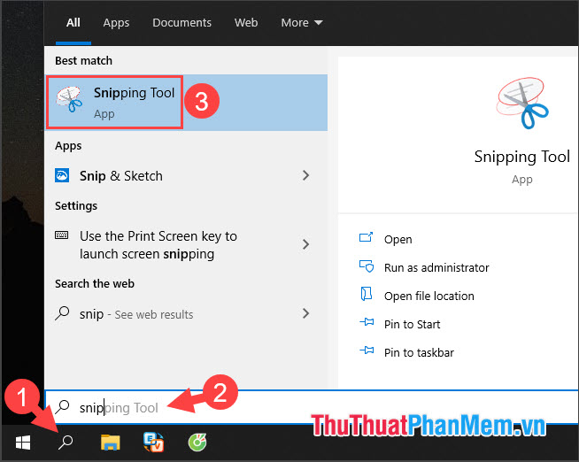 Chọn Snipping Tool