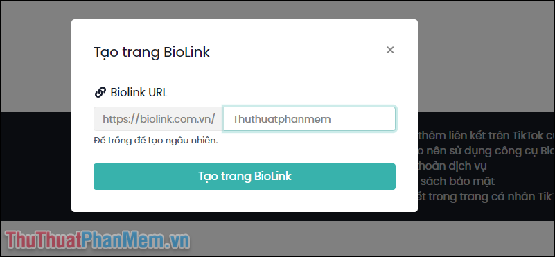 Chọn Tạo trang BioLink