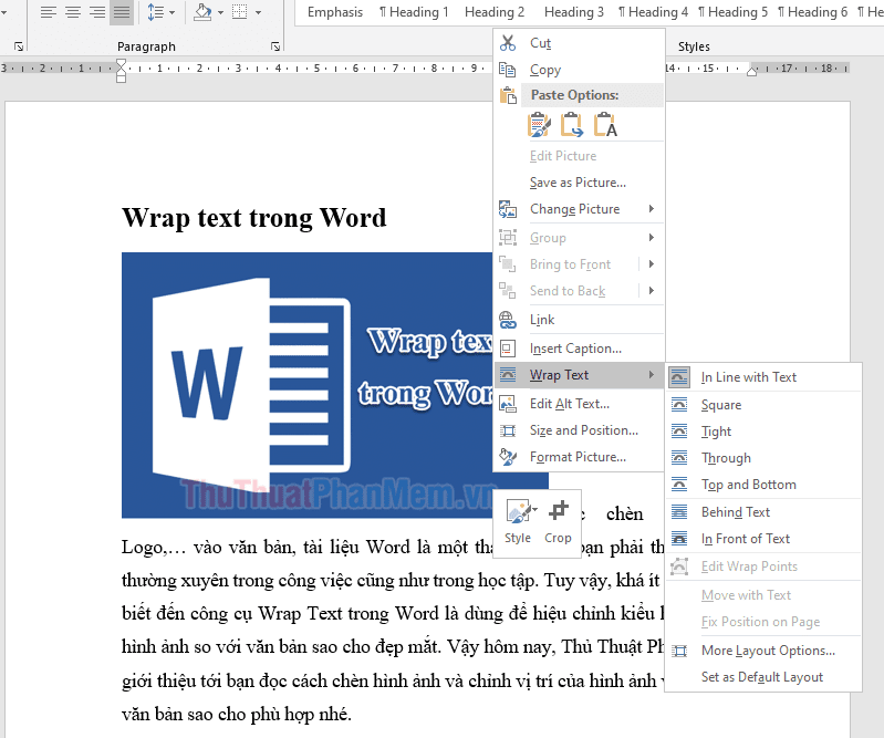 Chọn Text Wrapping