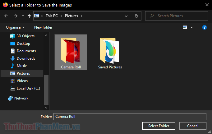Chọn thư mục để lưu trữ ảnh trên máy tính và nhấn Select Folder
