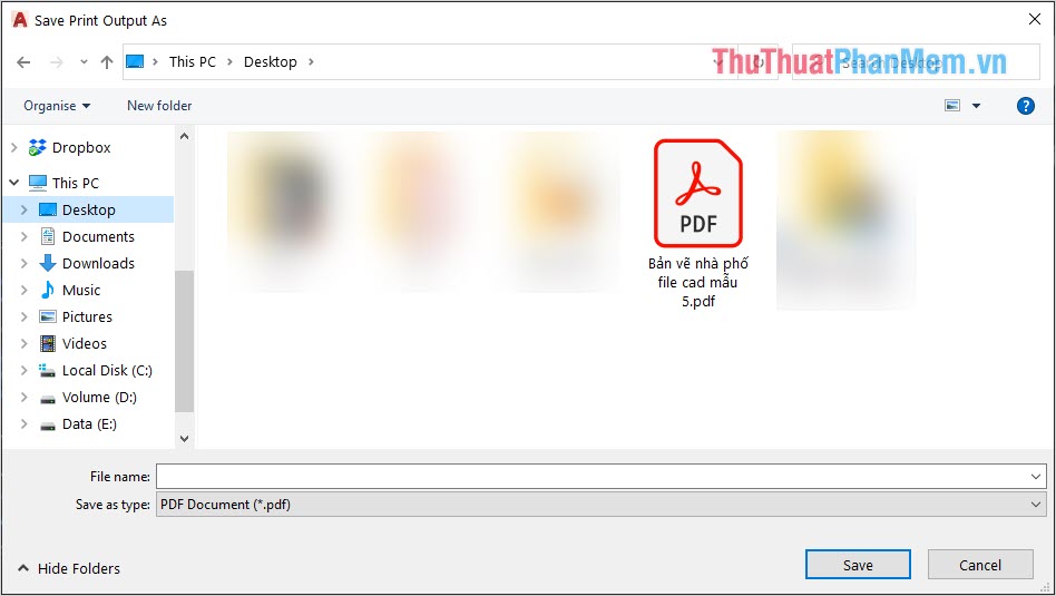 Chọn thư mục lưu trữ cho file CAD khi chuyển sang PDF không màu