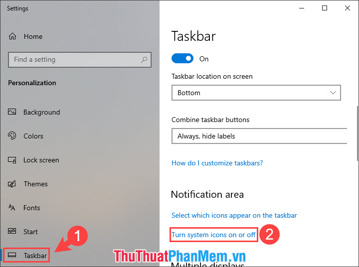 Chọn Turn system icon on or off