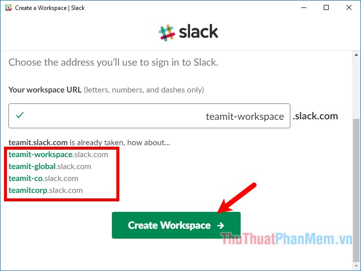 Chọn URL cho vùng làm việc Slack của mình