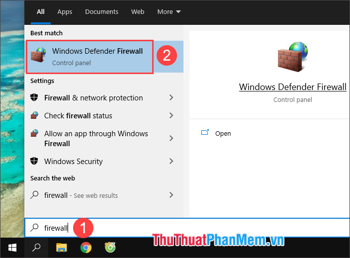 Chọn Windows Defender Firewall