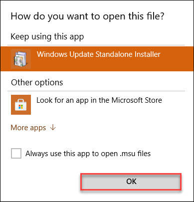 Chọn Windows Update Standalon Installer