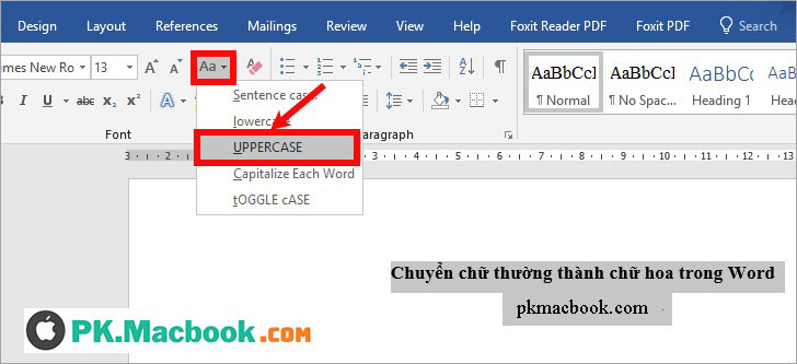 chuyển chữ thường thành chữ hoa trong Word, Excel