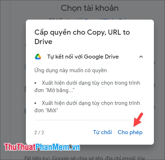 Click chọn Cho phép để cấp quyền truy cập trên tài khoản Google Drive của bạn