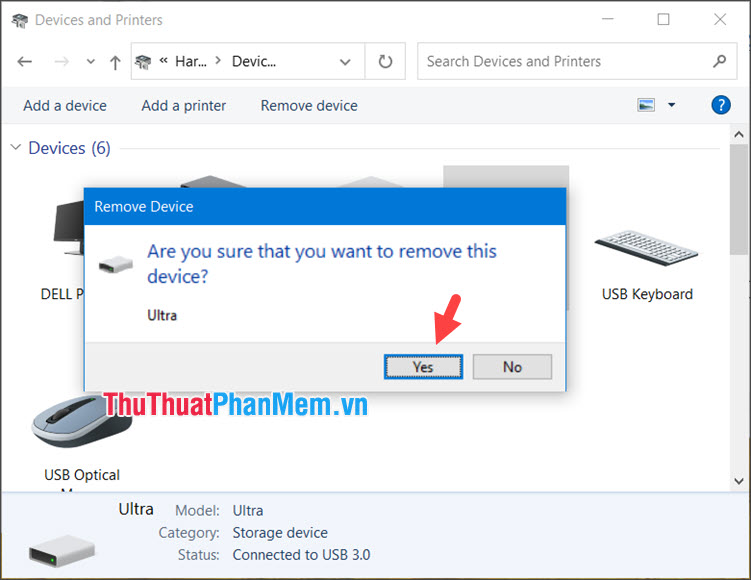 Click chọn Yes để ngắt USB