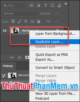 Click chuột phải vào Layer ảnh, chọn “Duplicate Layer...”