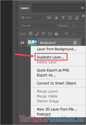 Click chuột phải vào Layer cần sao chép rồi chọn Duplicate Layer...