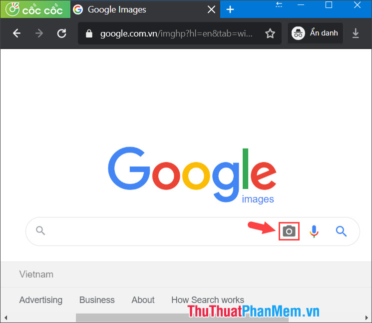 Click vào biểu tượng Camera trong khung tìm kiếm ảnh của Google