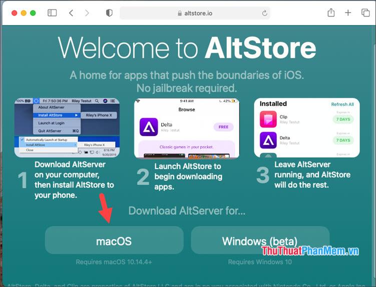 Click vào nút macOS để tải về bản cài đặt AltStore dành cho Mac