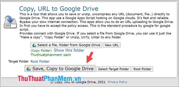 Click vào Save, Copy to Google Drive