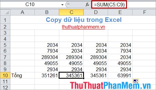 Copy dữ liệu trong Excel 10