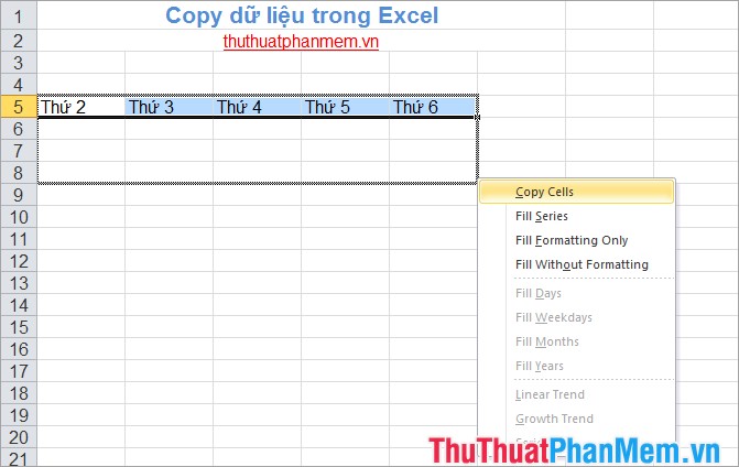 Copy dữ liệu trong Excel 8