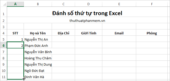 Đánh số thứ tự trong Excel 10