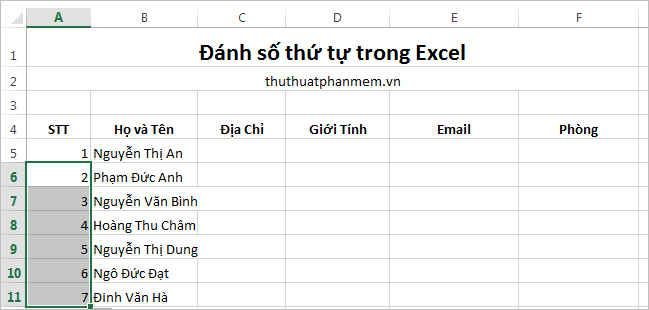 Đánh số thứ tự trong Excel 11