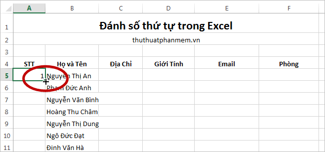 Đánh số thứ tự trong Excel 2