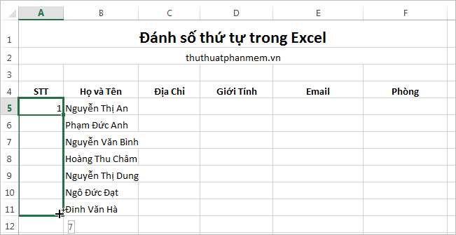 Đánh số thứ tự trong Excel 3