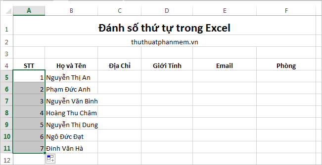 Đánh số thứ tự trong Excel 4