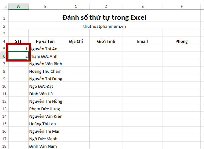 Đánh số thứ tự trong Excel 5