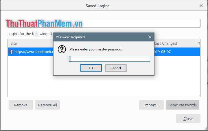 Để xem được mật khẩu đã lưu trong Firefox người dùng phải nhập mật khẩu bảo mật
