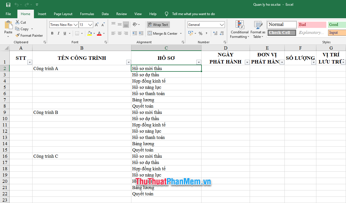 Demo file Excel quản lý hồ sơ