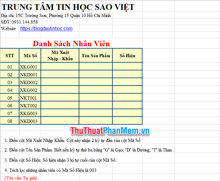 Demo Test tuyển dụng bằng Excel 5