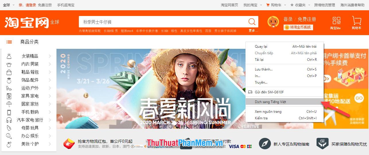 Dịch Taobao sang tiếng Việt của Chrome