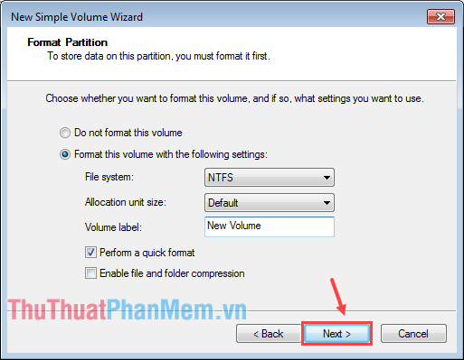 Format this volume with the following setting