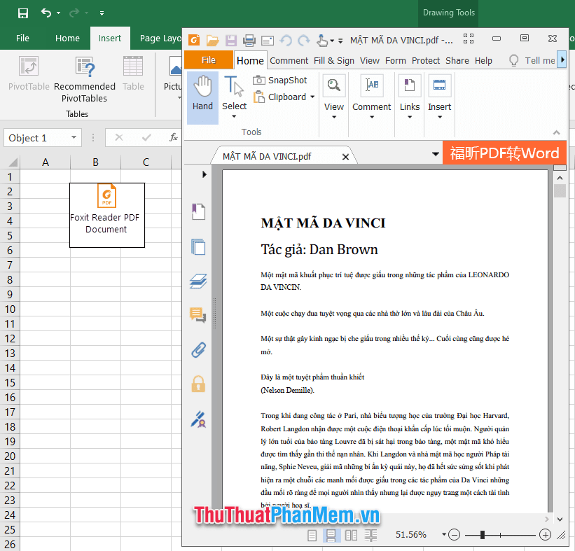 Giao diện Excel sẽ hiển thị biểu tượng icon của phần mềm đọc file PDF